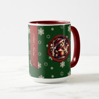 Christmas Teddy HotCocoa Personalised Banner Green Mug