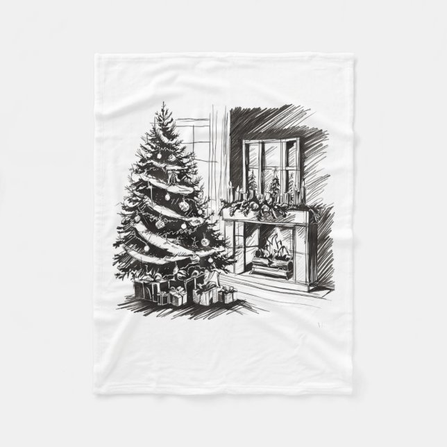 Christmas Tees Xmas Sketch Pic Tree Presents Gifts Fleece Blanket (Front)