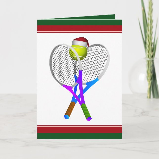 Christmas Tennis Ball and Rackets Holiday Card (Front)