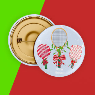 Christmas Tennis, Paddle & Pickleball Racquets  6 Cm Round Badge