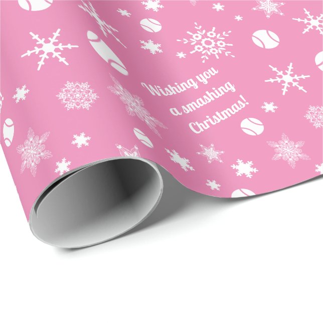 🎄Christmas 🎾tennis pink custom text Wrapping Paper (Roll Corner)