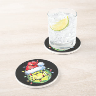 Christmas Tennis Player Santa Hat Coaster