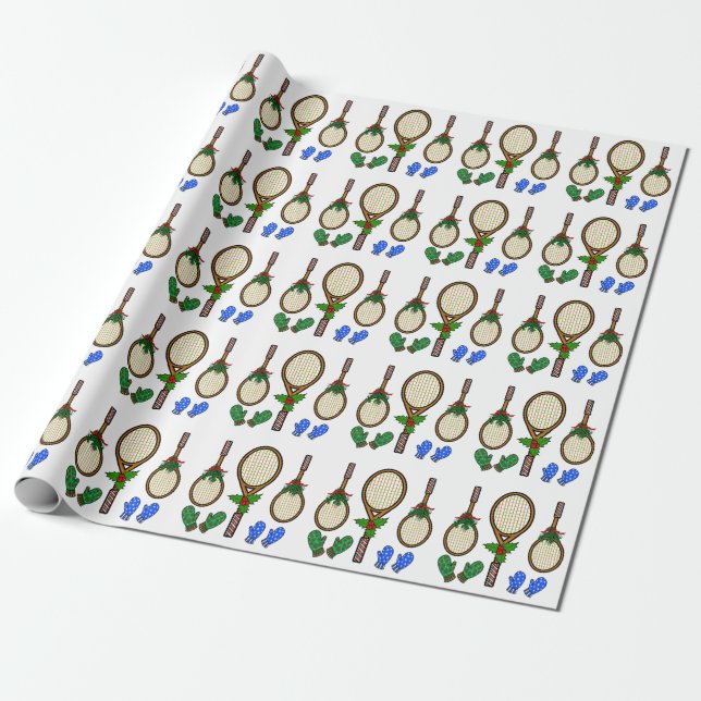 Christmas Tennis Racket and Mittens Wrapping Paper (Unrolled)