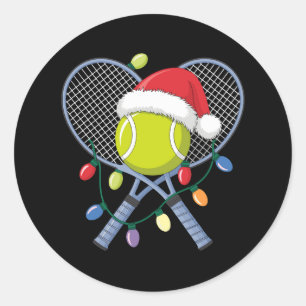 Christmas Tennis Rackets Ball Santa Hat Lights Classic Round Sticker