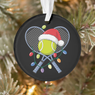 Christmas Tennis Rackets Ball Santa Hat Lights Ornament