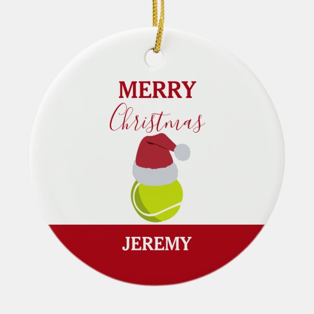 Christmas Tennis Sports Ball Custom Name Ceramic Tree Decoration (Front)
