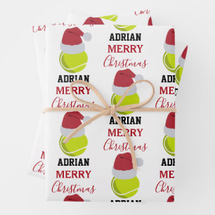 Christmas Tennis Sports Ball Custom Name Wrapping Paper Sheet