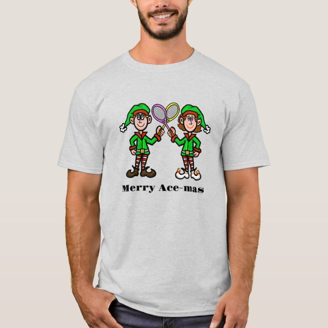 Christmas Tennis T-Shirt with His and Her Elves (Front)
