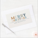Christmas terracotta blue typography modern rectangular sticker<br><div class="desc">Fun,  modern colourful elegant Christmas stickers. Classy muted tones,  navy blue and terracotta. Part of a collection.</div>