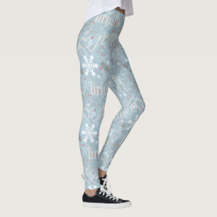 Christmas Text and Snowflake Pattern Blue ID257 Leggings