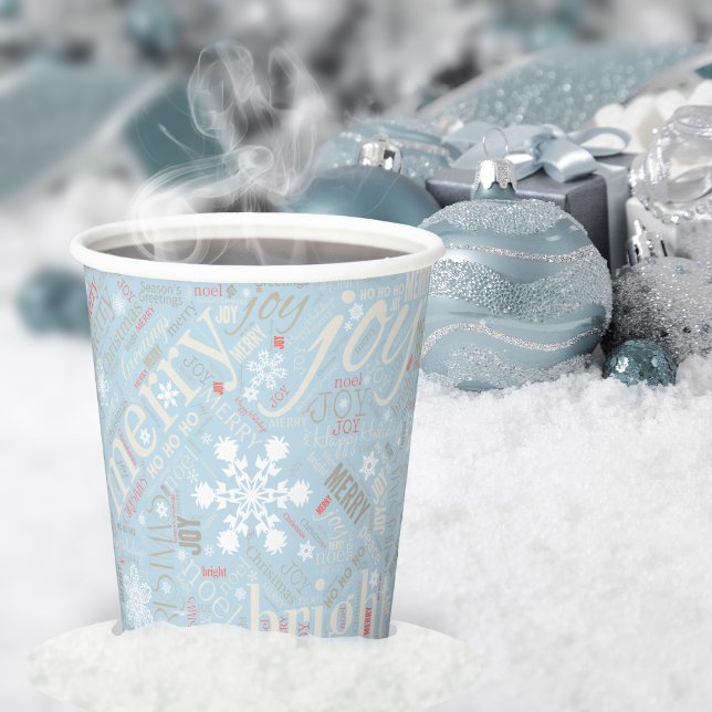 Christmas Text and Snowflake Pattern Blue ID257 Paper Cups (Creator Uploaded)