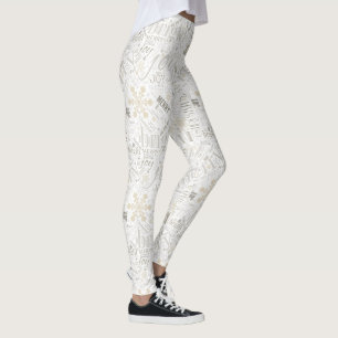Christmas Text and Snowflake Pattern Gold ID257 Leggings