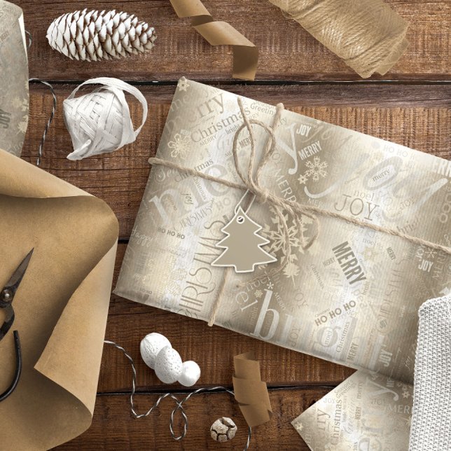 Christmas Text and Snowflake Pattern Gold ID257 Wrapping Paper (Creator Uploaded)
