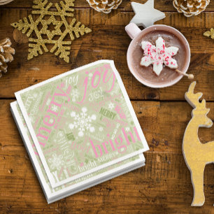 Christmas Text and Snowflake Pattern Green ID257 Napkin