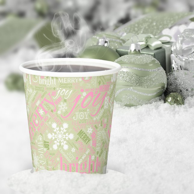 Christmas Text and Snowflake Pattern Pink ID257 Paper Cups (Creator Uploaded)