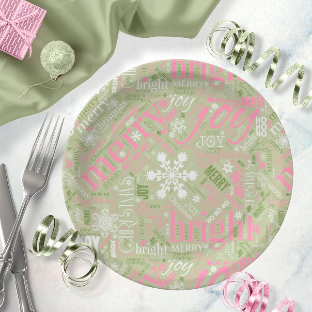 Christmas Text and Snowflake Pattern Pink ID257 Paper Plate (Creator Uploaded)