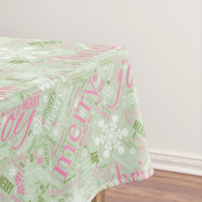 Christmas Text and Snowflake Pattern Pink ID257 Tablecloth (In Situ)