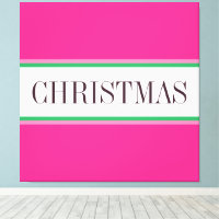 CHRISTMAS Text Festive Bright Pink White Stripes