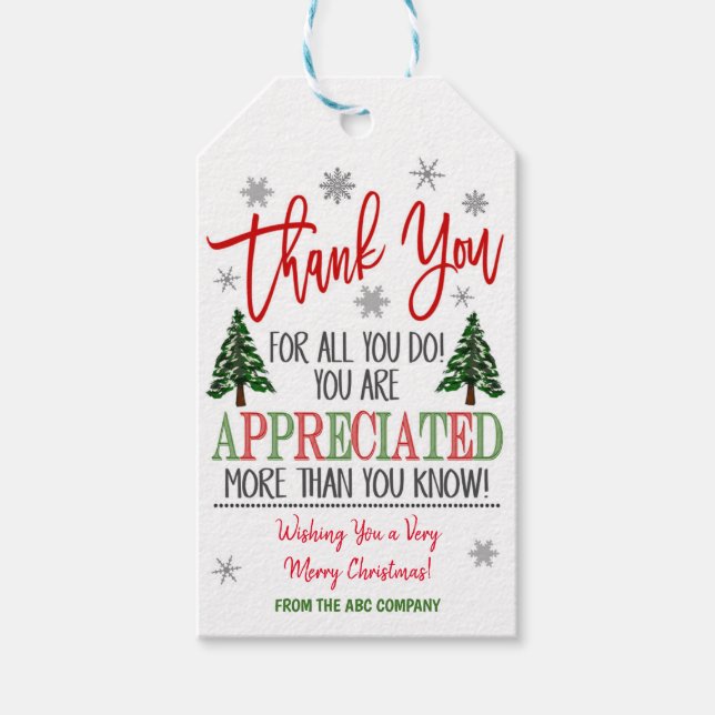 Christmas Thank You Appreciation Gift Tags (Front)