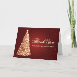Christmas Thank You Bridesmaid Gold Red Card
