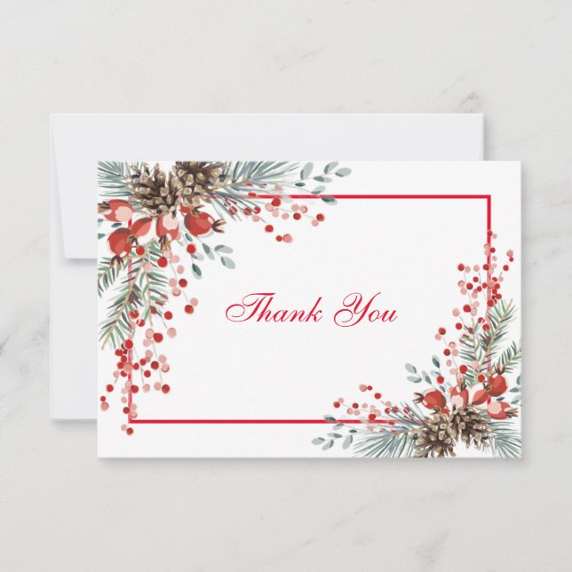 Christmas Thank You Card With Red Berries (Front)