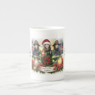 Christmas thank you for firefighters bone china mug