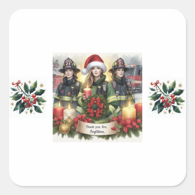 Christmas thank you for firefighters square sticker (Front)