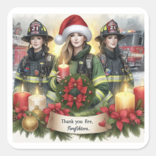 Christmas thank you for firefighters square sticker