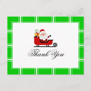 Christmas Thank You Waving Santa Green Postcard
