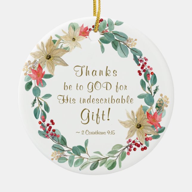 Christmas Thanks be to God Bible Verse Ceramic Tree Decoration (Front)