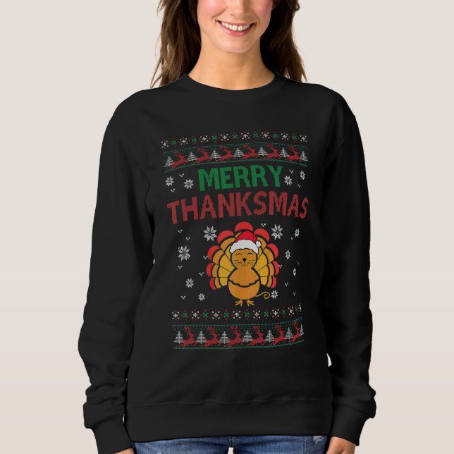 Christmas Thanksgiving  Turkey Cat Satan Hat Sweatshirt (Front)