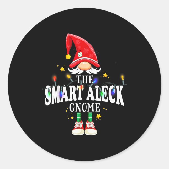 Christmas The Smart Aleck Gnome X-mas Matching Pjs Classic Round Sticker (Front)
