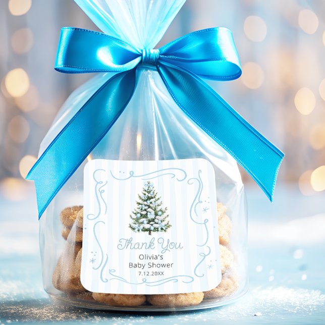 Christmas Thee Blue Winter Baby Shower Thank You Square Sticker (Creator Uploaded)