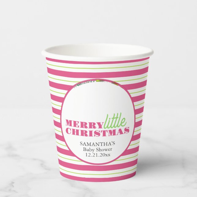 Christmas Theme Baby Shower Paper Cups Pink Green (Front)