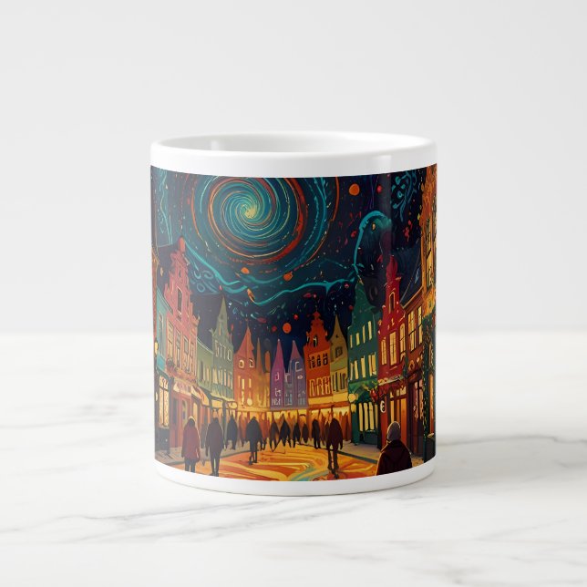 Christmas Theme Beautiful old Town in Belgium  Large Coffee Mug (Front)