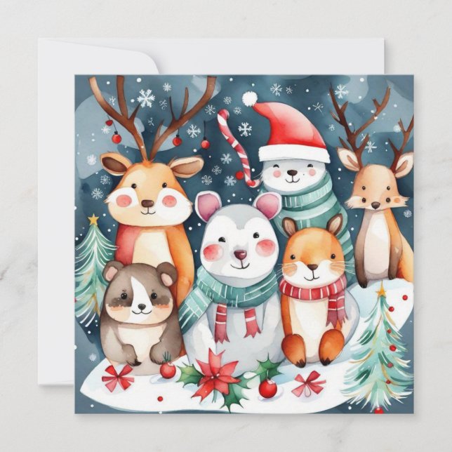 Christmas theme Christmas cute animals  Invitation (Front)