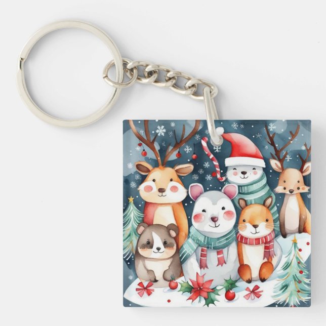 Christmas theme Christmas cute animals  Key Ring (Front)