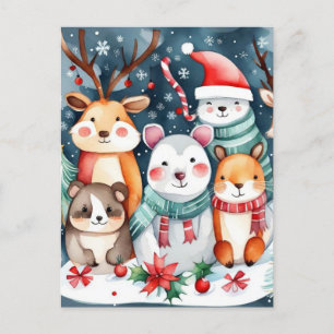 Christmas theme Christmas cute animals Postcard