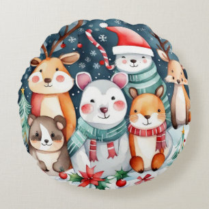 Christmas theme Christmas cute animals  Round Cushion