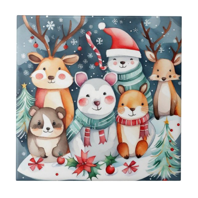 Christmas theme Christmas cute animals  Tile (Front)