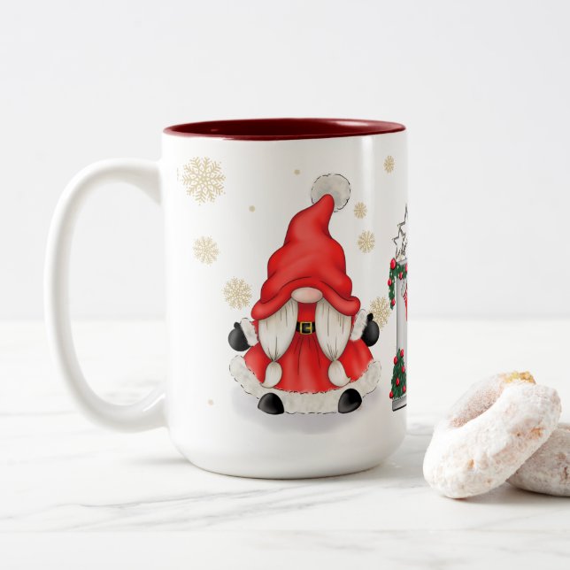 Christmas Theme Christmas Gnome  Two-Tone Coffee Mug (With Donut)