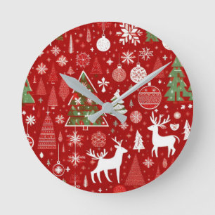 Christmas theme Christmas trees snowflake  Round Clock