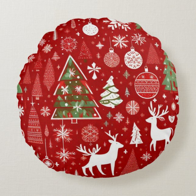 Christmas theme Christmas trees snowflake  Round Cushion (Front)