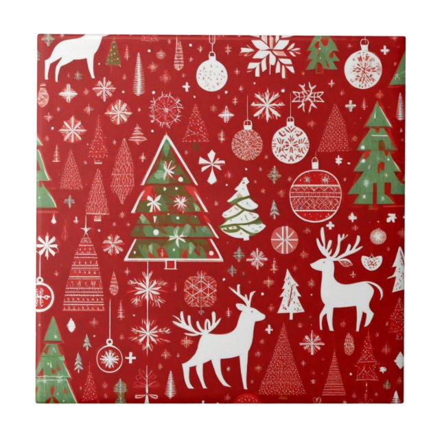 Christmas theme Christmas trees snowflake  Tile (Front)