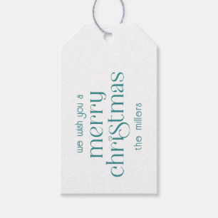 Christmas Theme Design Turquoise Retro Typography Gift Tags