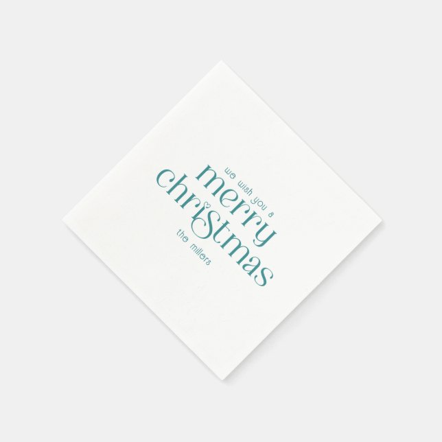 Christmas Theme Design Turquoise Retro Typography Napkin (Corner)