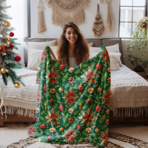 Christmas Theme Festive Colourful Pattern Fleece Blanket