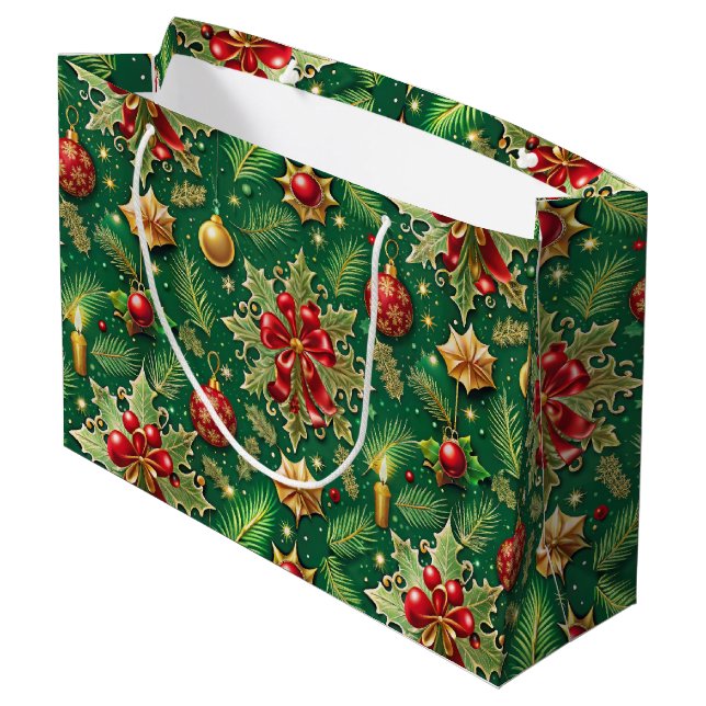 Christmas Theme Festive Colourful Pattern Large Gift Bag (Back Angled)