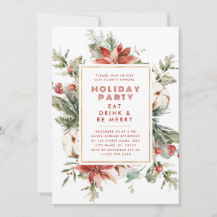 Christmas Theme Floral Frame Holiday Party Invite