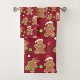 Christmas Theme Gingerbread Men Bath Towel Set
